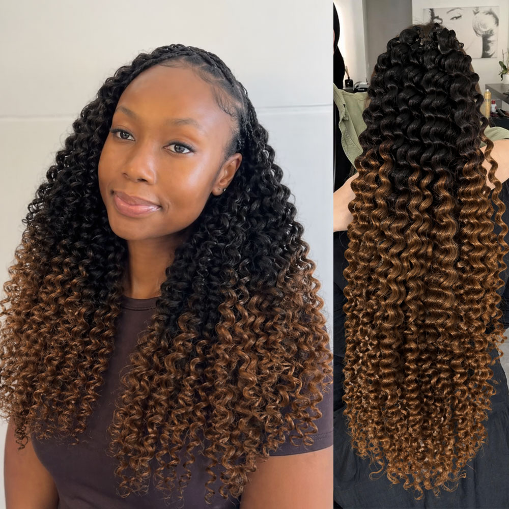 Feather Hair Extension - Rambut Crochet TB30 Brown Kinky Curly